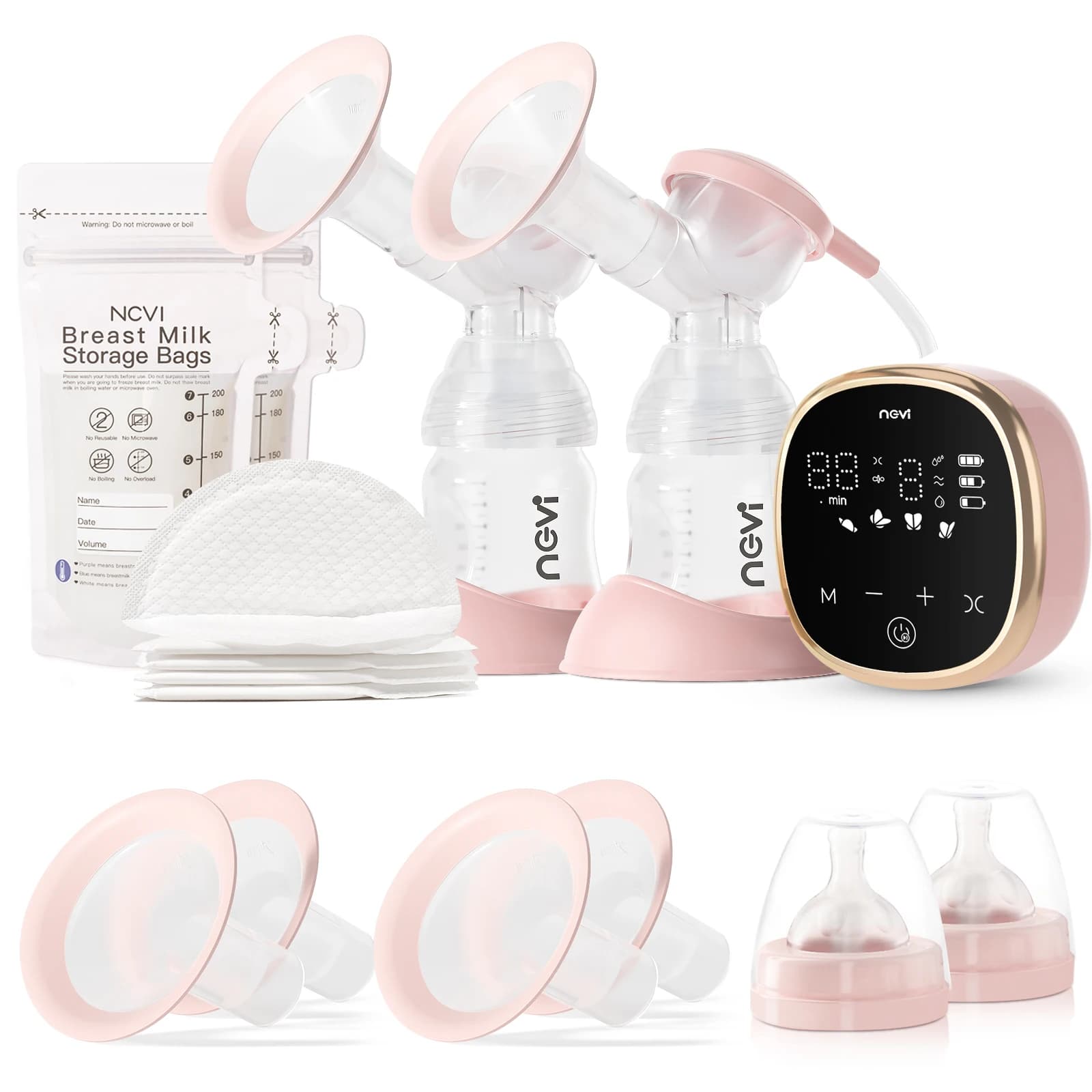 Tire-lait électrique double NCVI, tire-lait électrique portable avec 4 modes et 9 niveaux, écran LED, 10 sacs de conservation du lait maternel