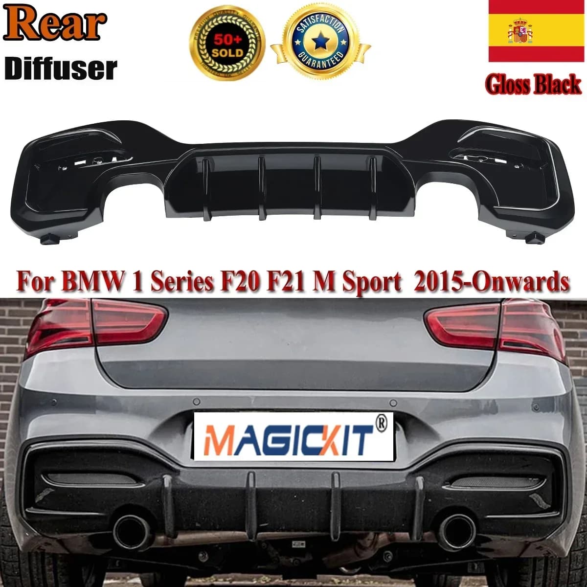 MagicKit pour BMW série 1 M Sport F20 F21 M135i M140i 120d 114d 118d 2015 2016-2019 diffuseur de pare-chocs arrière brillant à lèvres noir