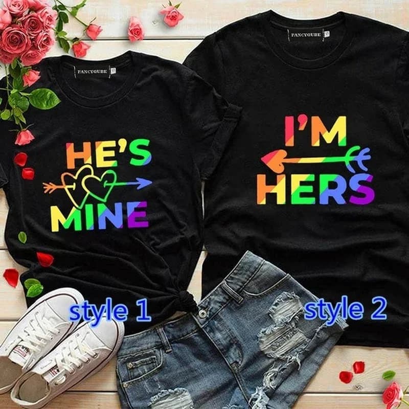 T-shirt à col rond imprimé King Queen pour femmes, T-shirt pour couples, T-shirt décontracté pour amoureux, Mode estivale, Im Hers Hes Relief