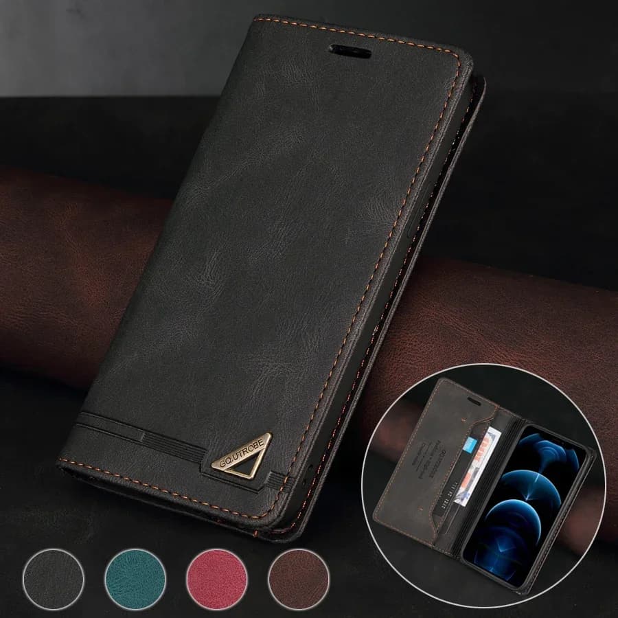 Étui portefeuille en cuir à rabat avec brosse antivol, pour Samsung Galaxy S25 FE S24 Plus S23/S22 Ultra A07 A15 A16 A17 A35 A36 A53 A55 A56