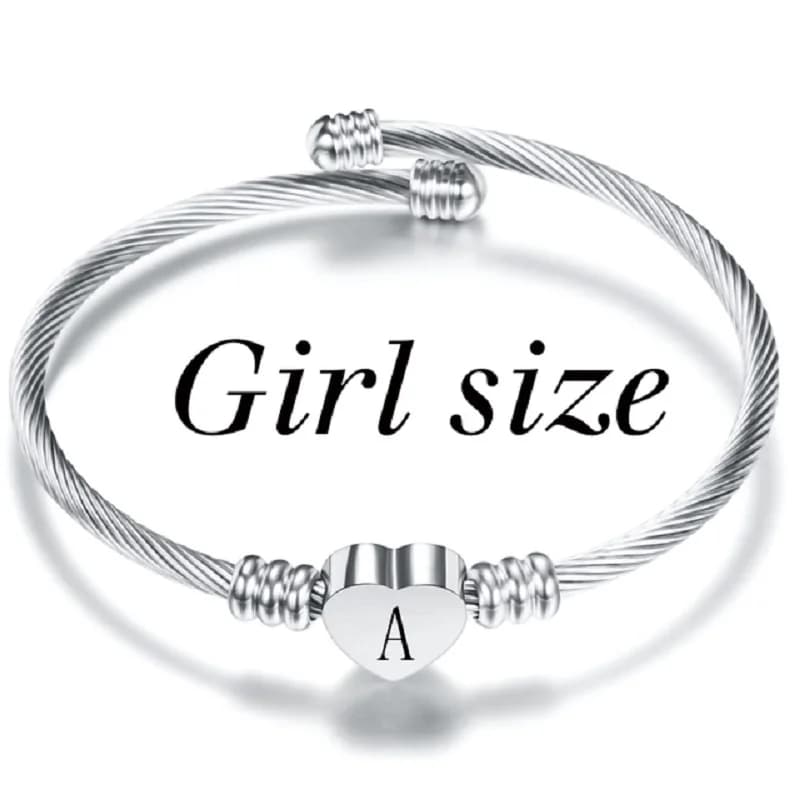 Bracelet avec lettres de l'alphabet initiales pour enfants, bijoux en acier inoxydable, manchette, breloque en forme de cœur, cadeau pour petite fille