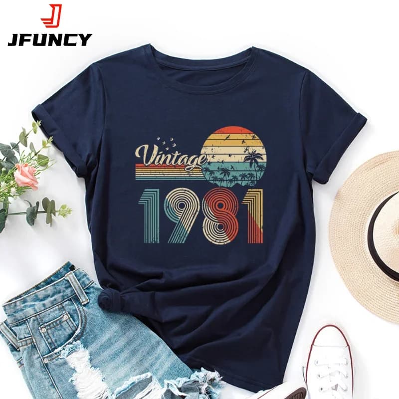 JBatteries CY-T-shirt surdimensionné en coton pour femme, haut à manches courtes, t-shirts avec lettre graphique, vêtements féminins, été 1981, 2024