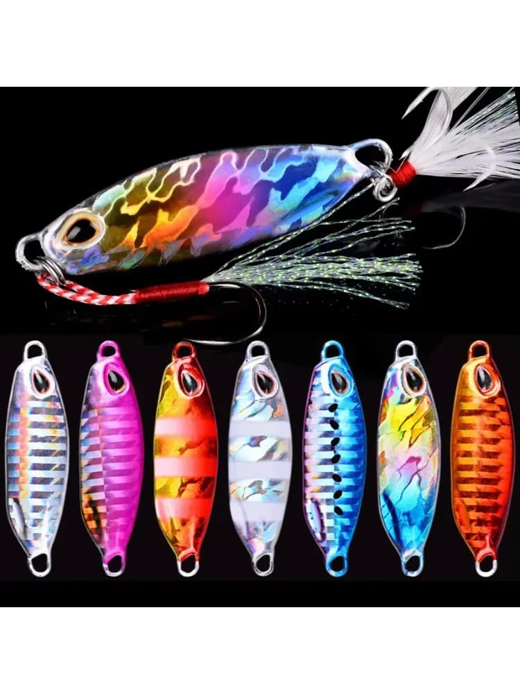 7 pièces/lot 10g 15g 20g 30g 40g cuillère métallique de gabarits à coulée lente haute qualité VIB appât artificiel leurres de pêche en mer gabarits leurre de poisson