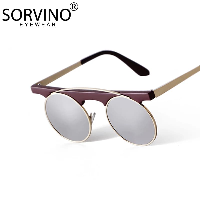 Lunettes de soleil rétro pour femmes, petite monture ronde, nouvelle mode, drôle, Hip Hop, miroir marron, une pièce, métal, fourmi