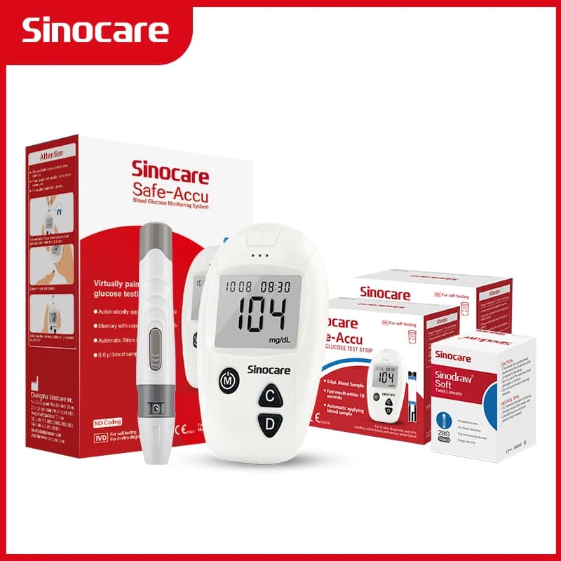 Sinocare-Lecteur de glycémie Safe-Accu, kit de glucomcirculation, ty.com, sucre dans le sang ou testeur, bandelettes de test, lancettes médicales