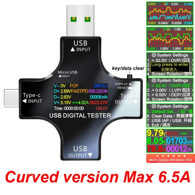 Testeur USB TFT couleur Bluetooth type-c PD voltmètre numérique compteur de courant ampèremètre tension testeur de courant Usb mesure