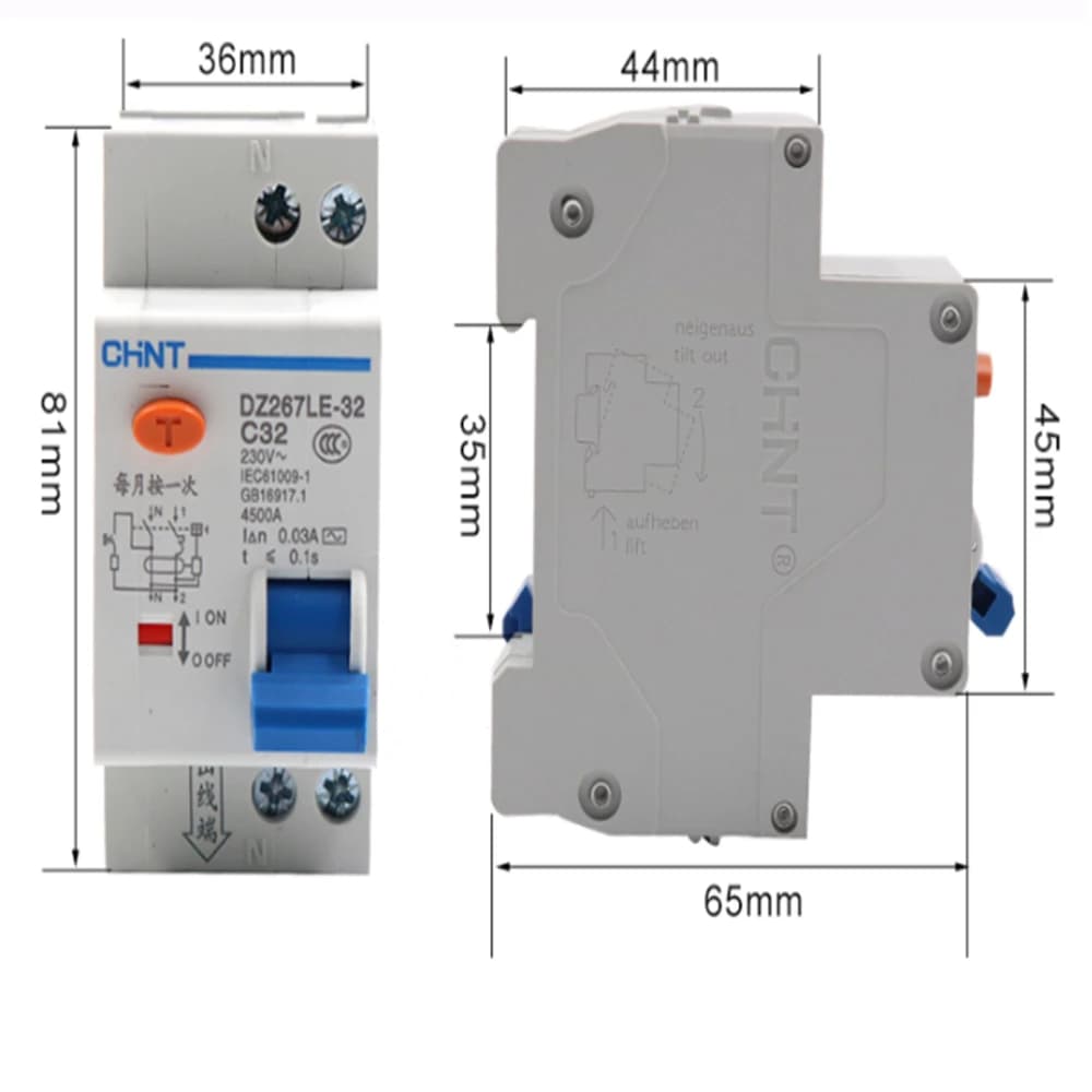 Disjoncteur de protection contre les fuites de courant Chint DZ267LE-32/C Type 1P+N6-32A (Nouveau disjoncteur NXBLE-40 en option)