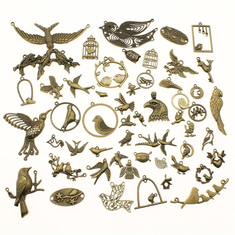 WYSIWYG-Breloques d'oiseaux en bronze antique, alliage de zinc, styles mixtes aléatoires, bricolage, artisanat fait à la main, bijoux de direction, document, 40g