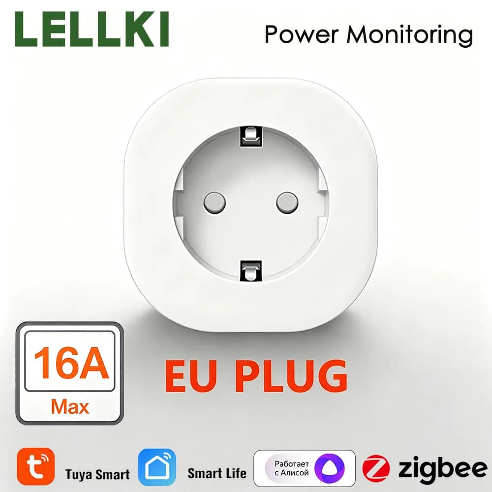 LELLKI Tuya Smart Life Plug 16A EU Prise intelligente Zigbee avec minuterie et moniteur de puissance compatible Google Assistant Zigbee2MQTT Alexa Yandex Alice