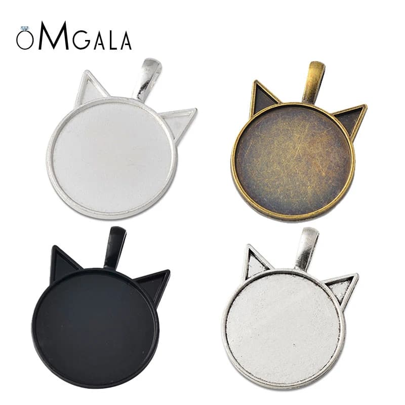 Bijoux à faire soi-même, 10 pièces, breloques en forme d'oreilles de chat, Cabochon Cameo, plateau de Base, lunette vierge, pendentif rond en verre de 25mm