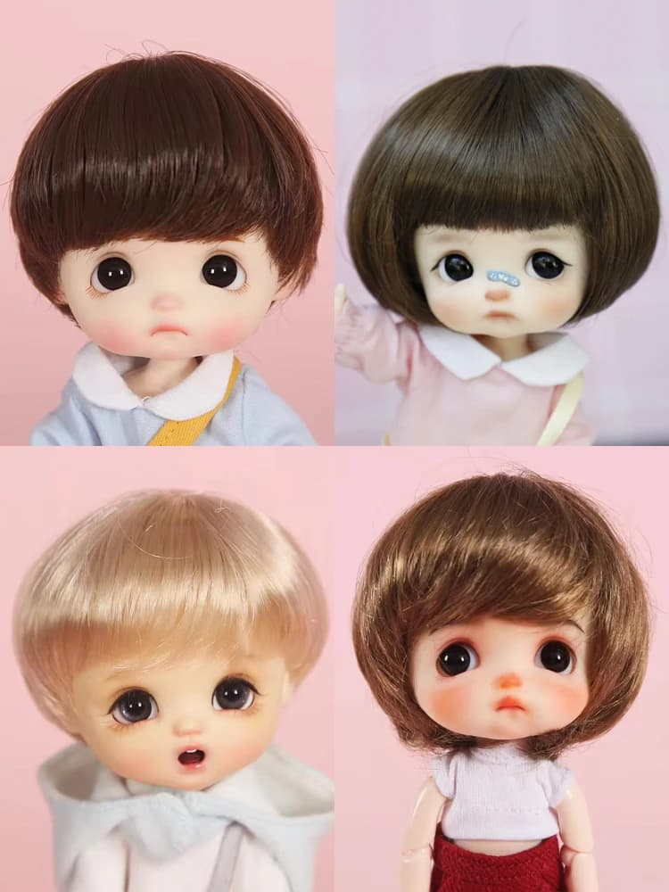 Adorable perruque de poupée, cheveux courts brun doré noir, style bobo mignon pour poupée OB11, 1/8 BJD, boucles, accessoires pour poupées
