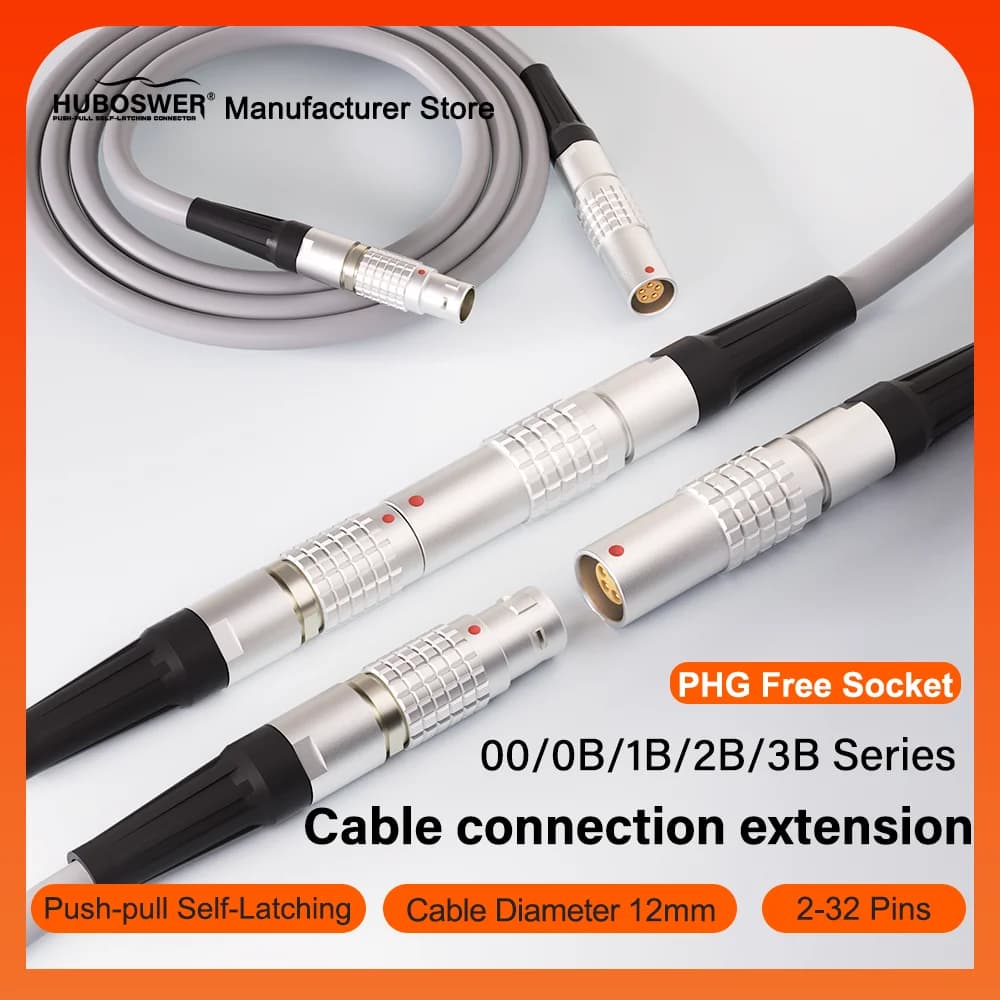 Connecteur autobloquant push-pull à 2-32 broches, série PHG 00B/0B/1B/2B/3B, avec rallonge de prise sans connexion de câble
