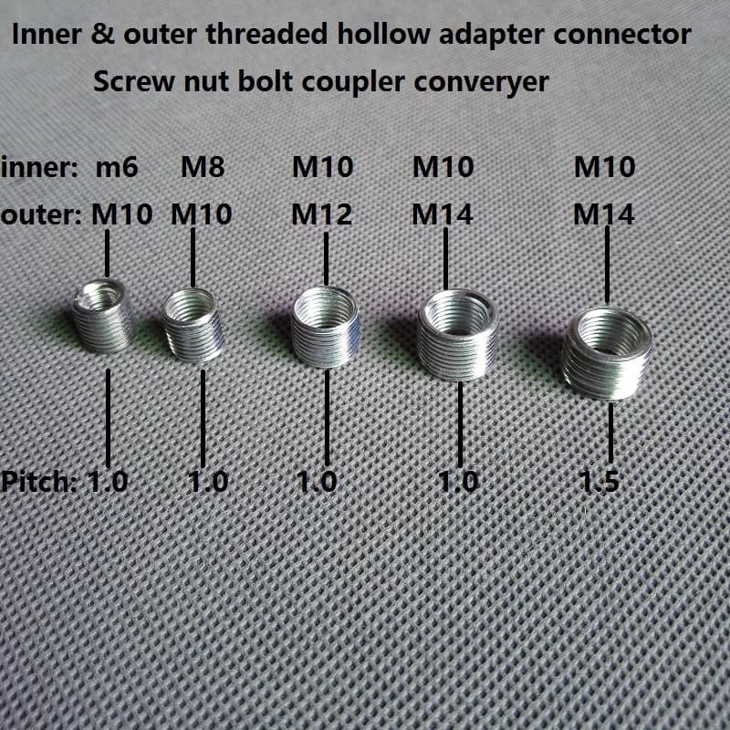 Camal – adaptateur de Tube creux fileté M6 à M10, M8 à M10, M10 à M12/M14, coupleur fileté intérieur et extérieur, 5 pièces/lot