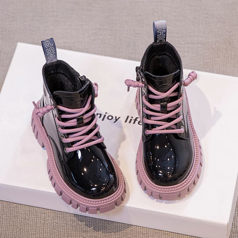 Girls' Martin Boots 2023 Spring And Autumn New Boys' Two Cotton Winter Shoes Leather Boots Plus Fleece Short Boots