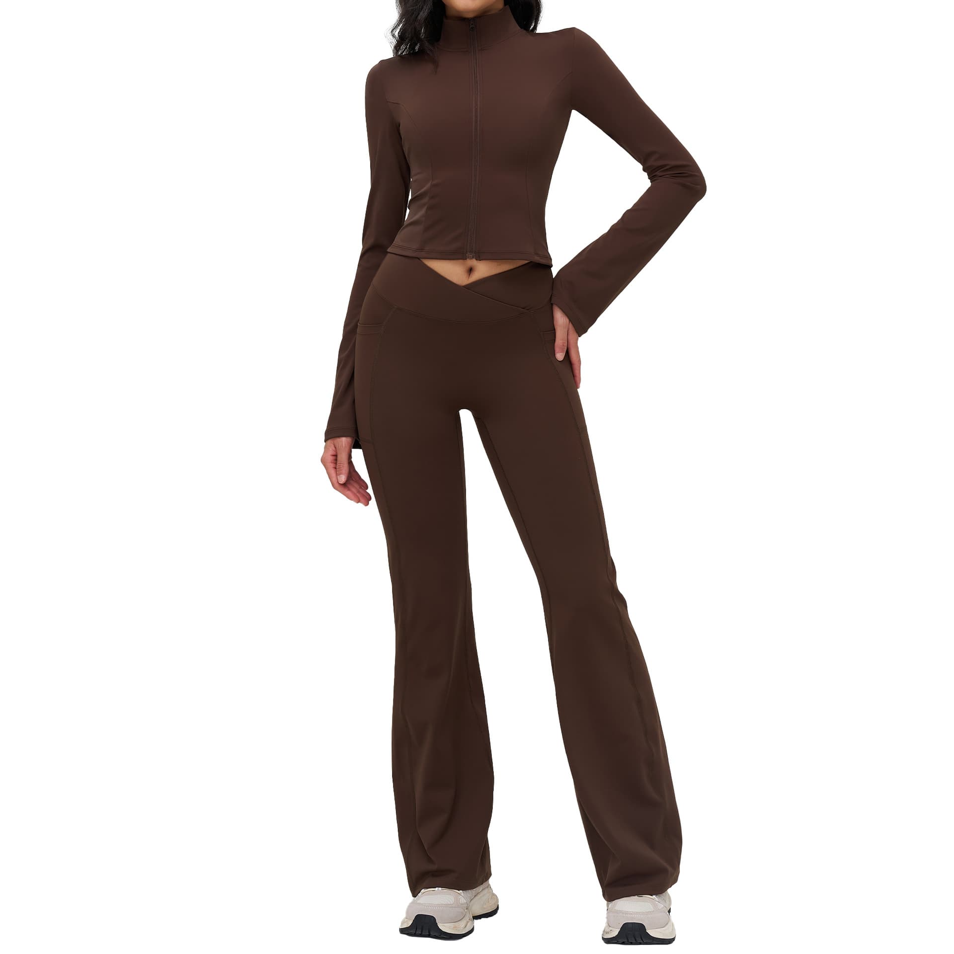 Women's Style Feel Yoga Set Stand Collar Zipper Casual Outdoor Fitness Running Sports Wear