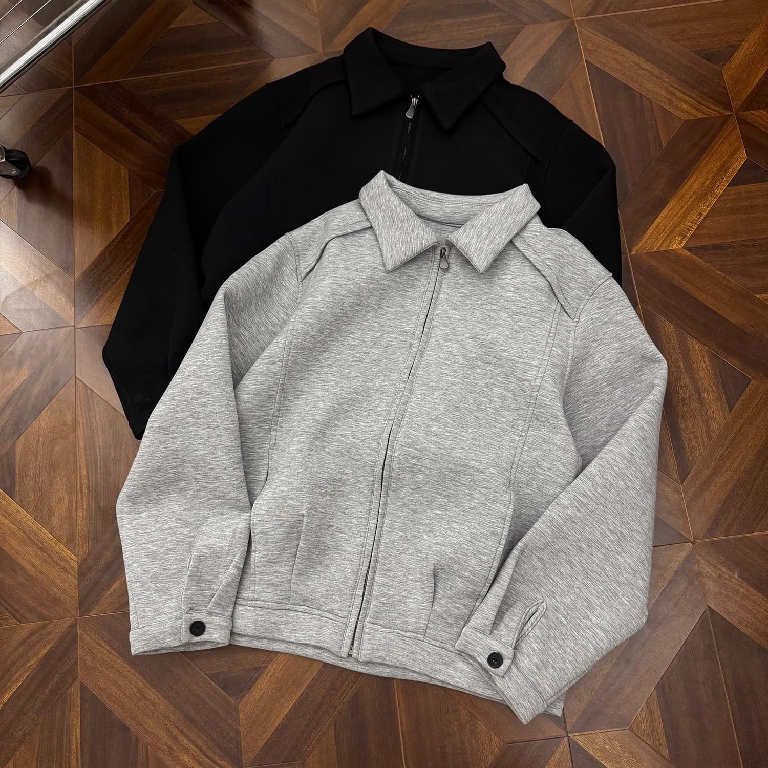 Men’s Heavyweight Cleanfit Jacket – Retro Minimalist Zipper Jacket (Black/Greyish, M-XXL)