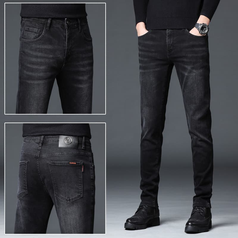 2023 New Elastic Slim Fit Small Feet Korean Edition Black Denim Men's Pants