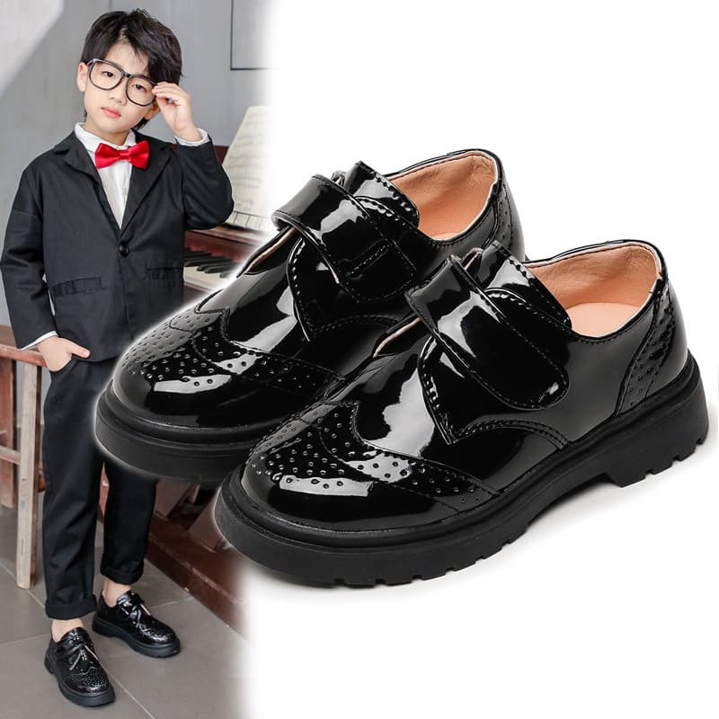 Boys' Leather Shoes 2025 New Korean Version British Black Soft Soled Elementary School Student Campus Performance Shoes