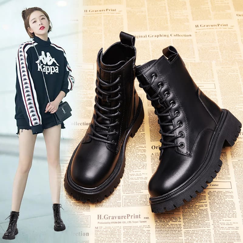 2023 New Versatile English Style Plush Short Boots With Thick Soles, Casual Spring And Autumn Single Boot Motorcycle Boots