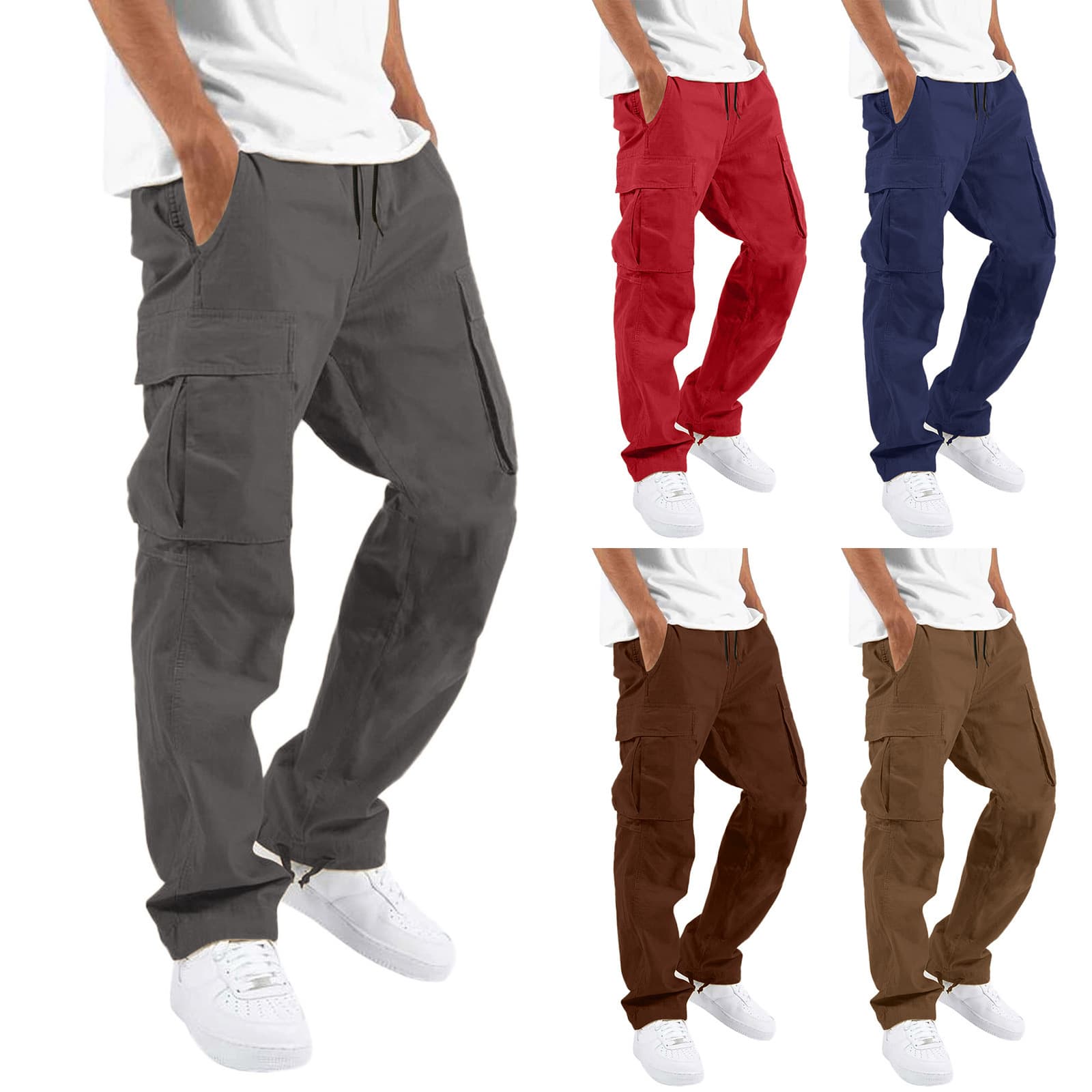 Men's Spring And Autumn New Workwear Drawstring Strap Pocket Casual Pants