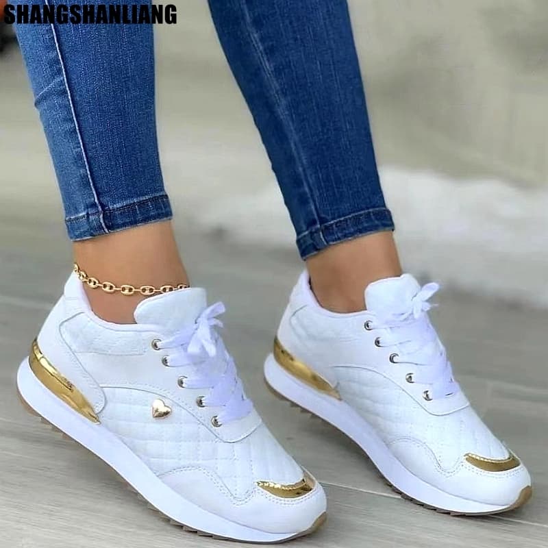 Platform Women Sneakers New Fashion Lace Up Ladies Casual Flats Outdoor Running Walking Shoes Comfortable Female Footwear S0012