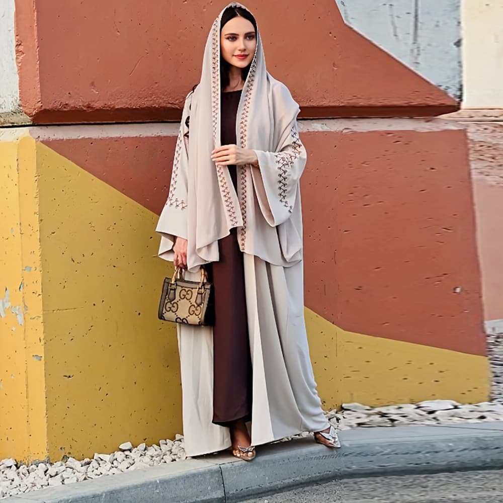 Women's Clothing Eastern Muslim Headscarf Cardigan Embroidered Long Skirt Arab Robe Bat Sleeve Outer Cloak