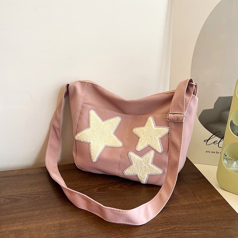 Large-capacity crossbody canvas bag Japanese Korean style fashion five-pointed star shoulder bag versatile new trend cloth bag