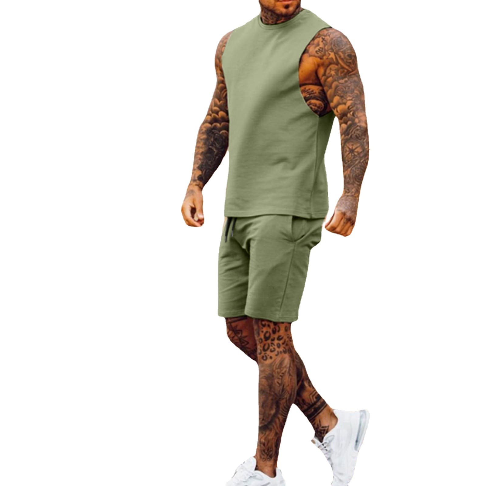 Men's casual thin five-point pants sleeveless top solid color vest shorts two-piece set