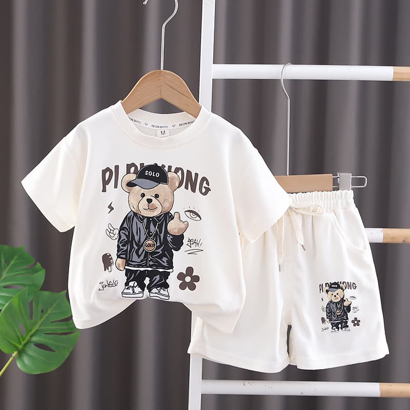 Mother & Kids Children's Short-sleeved Suit,handsome Boy's Summer Suit Boy's Stylish Summer Two-piece Set Popular Cartoon Short-sleeved Suit