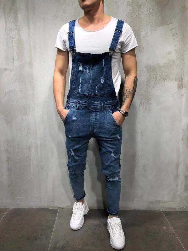 Men's Clothingdenim Ripped Men's Trousers Cross-border Stock European Version New Men's Bib Pants Factory Direct Sales