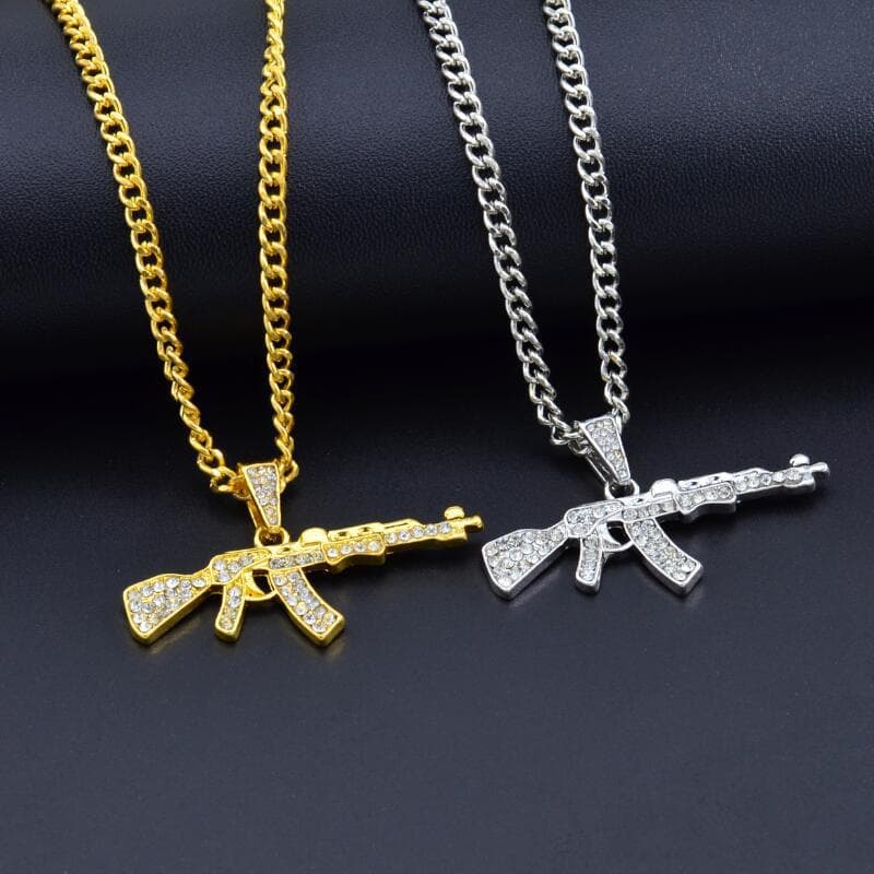 Fashion Ak47 Gun Shape Pendant Necklace For Women Men Gifts Hip Hop Gold Silver Submachine Gun Army Male Chain Choker Jewelry