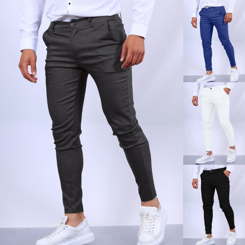 Men's Clothing New Four Seasons Men's Solid Color Texture Business Casual Slim Fit Formal Trousers