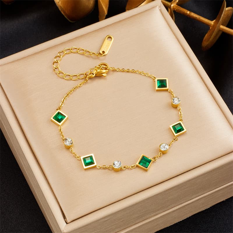 Niche fashion light luxury emerald cut square zircon simple hand jewelry bracelet