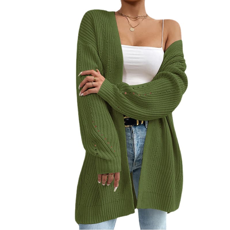 Autumn and winter mid-length sweater jacket v-neck loose solid color lazy style cardigan women's knitted sweater