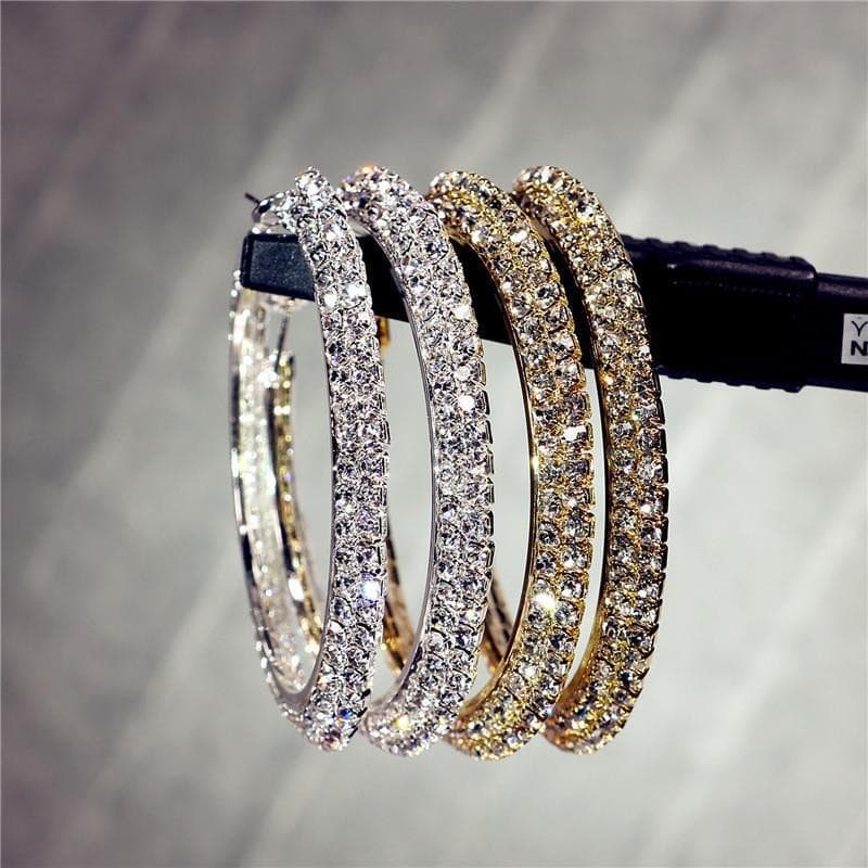 Exaggerated diamond studded double row large circle street dance hip-hop earrings, earrings, bridal earrings