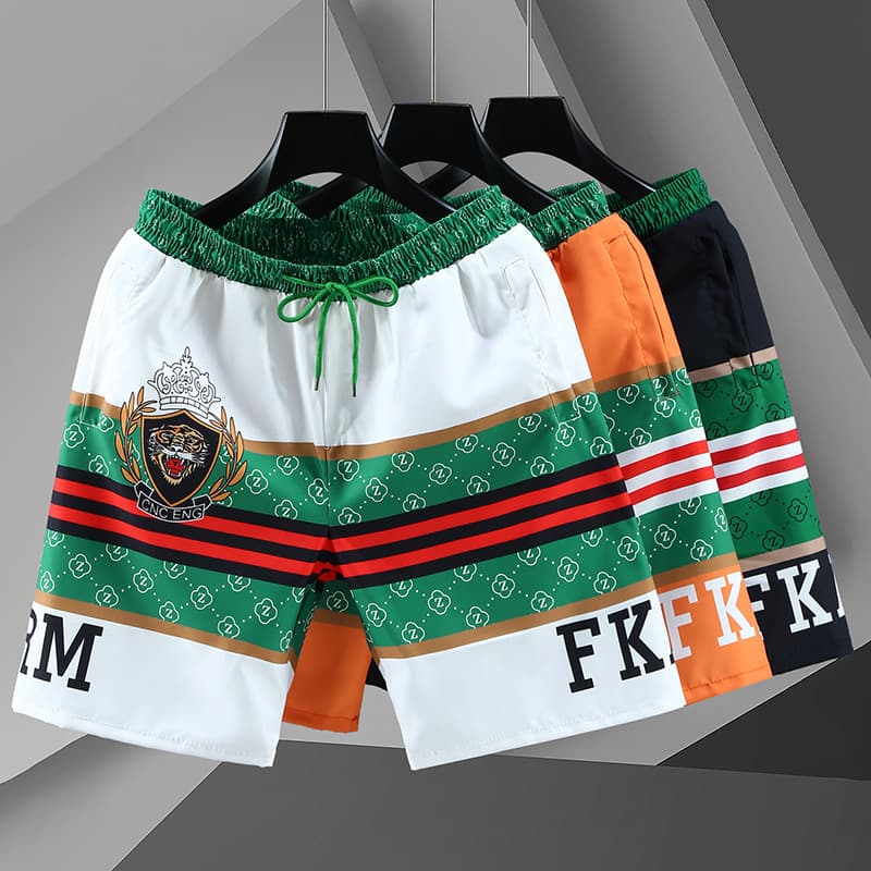 Men's Clothing Station Shorts Men's Summer Outerwear Ice Silk Five-point Pants Ruffian Handsome Student Shorts Slim-fit Printing Big Pants