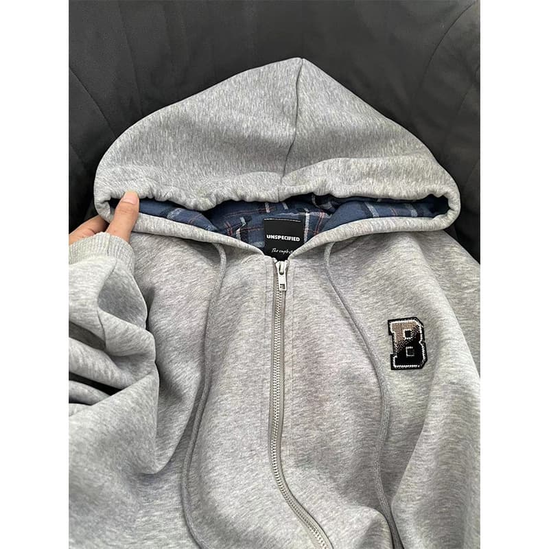 Women's Clothing Retro Gray Plaid Hooded Cardigan Sweater Jacket Women Autumn And Winter New Loose Long Sleeved Top