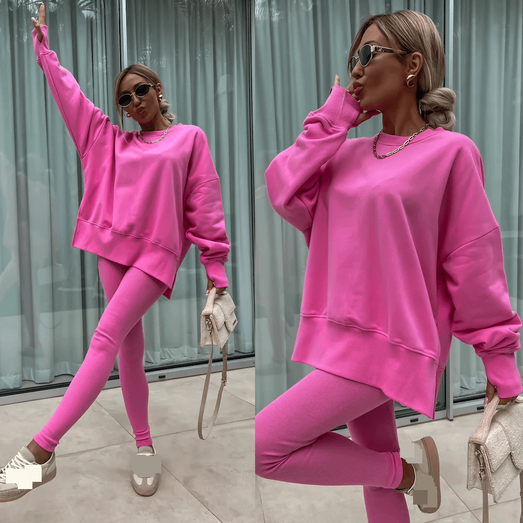 Women's Clothing spring women's clothing casual tight trousers loose sweater suit two piece set