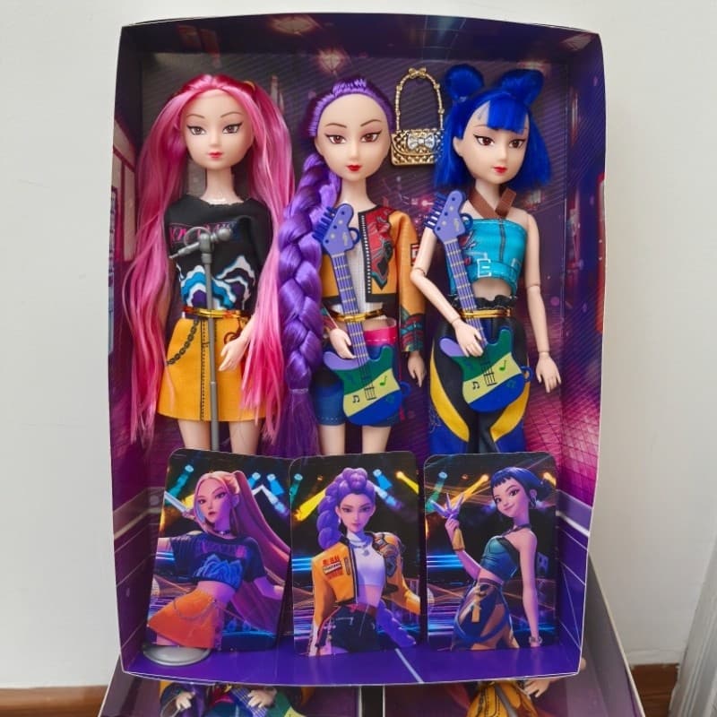 New Product: Kpop Demon Hunter Girl Group Dolls, Lumi, Zoe, Mila, Hand-held Office Figurines, Cards With Music And