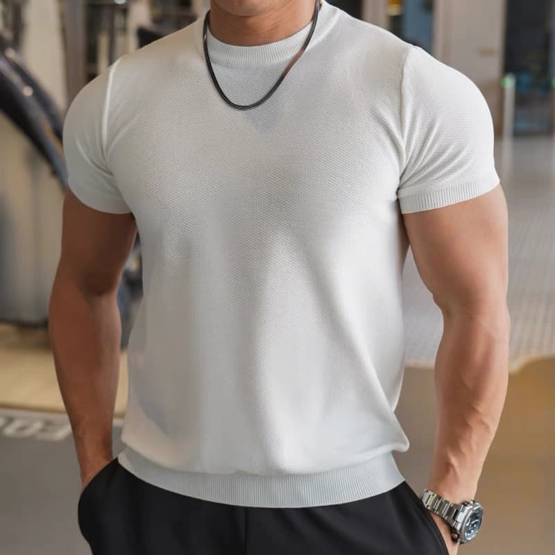 Men's Clothing Men's Slim Fit Short Sleeve Knit Sweater Summer Breathable Ice Silk Fitness Business Style For Formal & Casual
