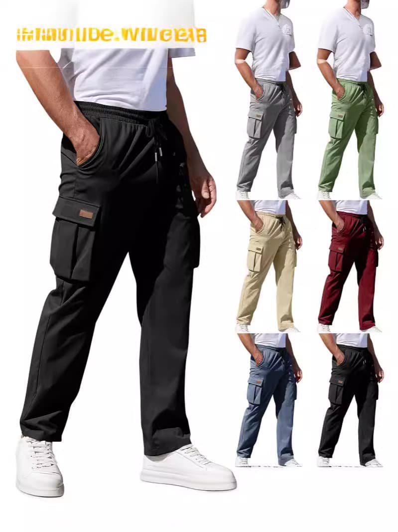 Men's Clothing Men's Casual Loose Straight Workwear Drawstring Multi Pocket Trousers