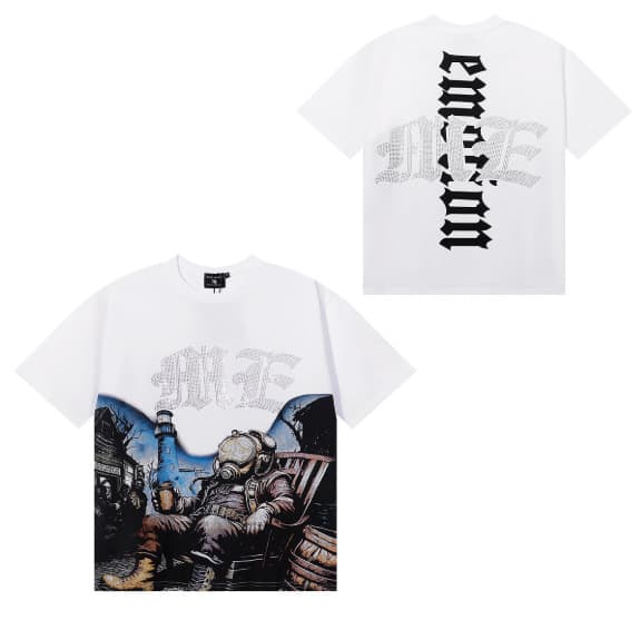 T-shirt unisexe à manches courtes, coupe ample, imprimé extraterrestre tendance style américain, orné de strass, idéal pour la rue.