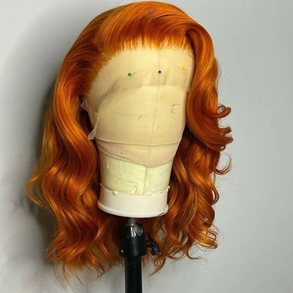 Natural Black Human Hair Bob Wig Brazilian Body Ocean Wave Short Bob Lace Front Pre Plucked Wigs Ginger Orange Wig