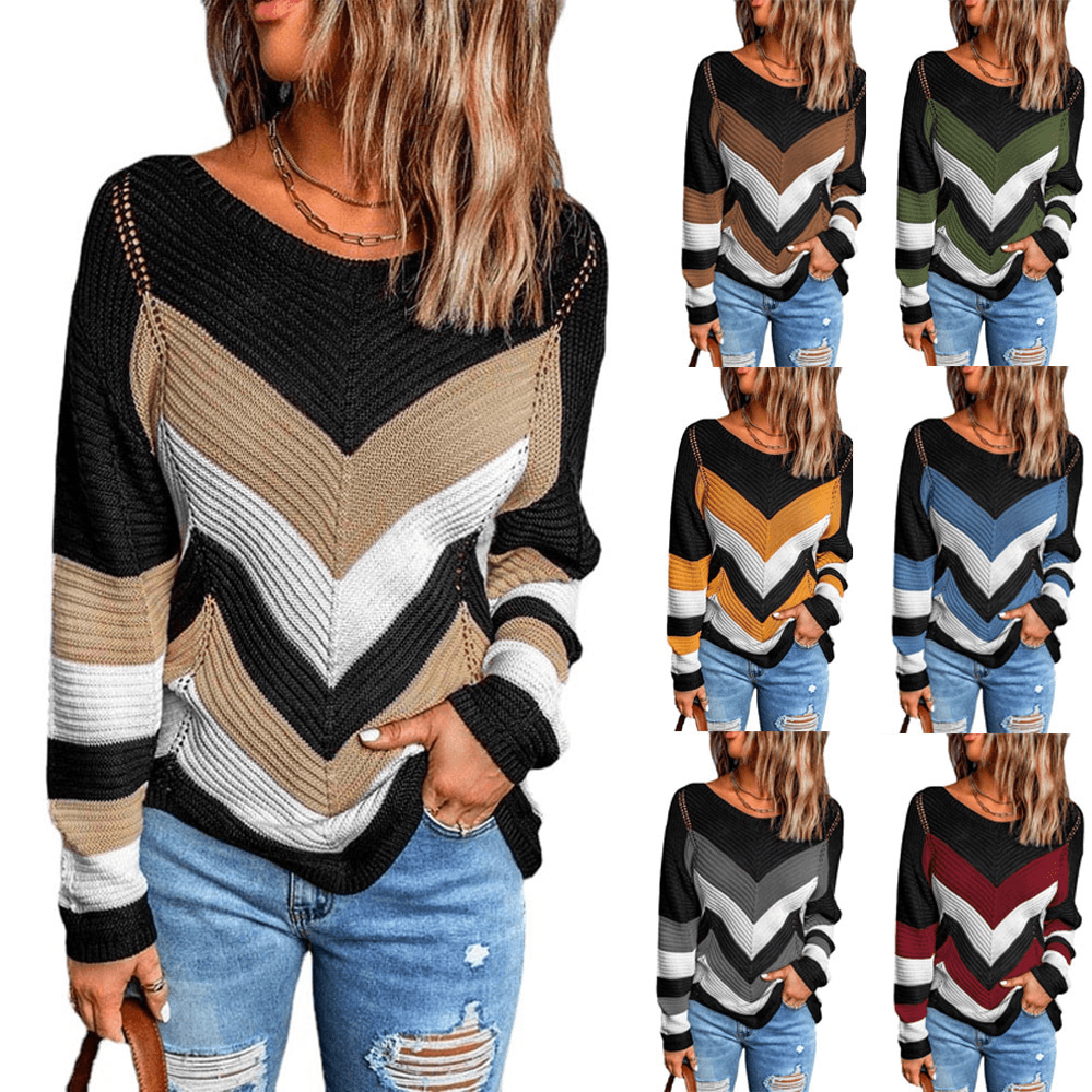 Women's Clothing Matching Autumn And Winter New Loose Top Snow Color Matching Knitted Sweater