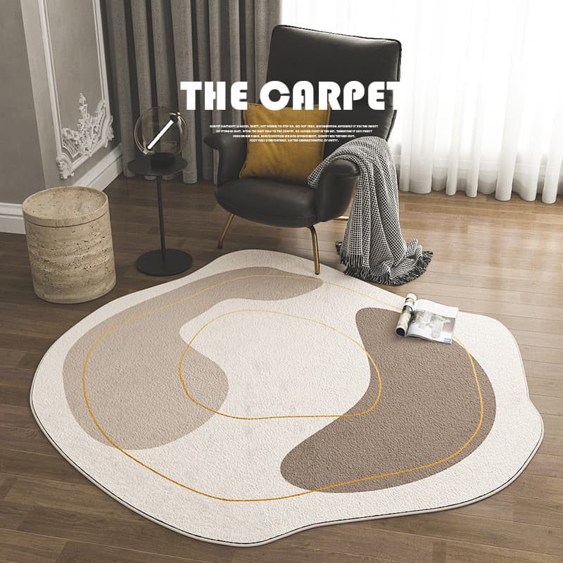 Modern Irregular Round Rug – Plush Machine-Washable Polyester Carpet For Bedroom, Living Room & Dressing Area, Custom Sizes Available