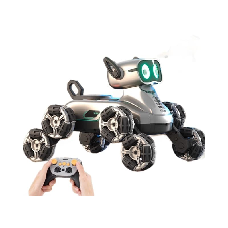 8-Wheel Remote Control Robot Dog With Handheld/Watch Dual Control, Touch & Sound Effects, Smart Interactive Toy For Kids (Silver/Gold)