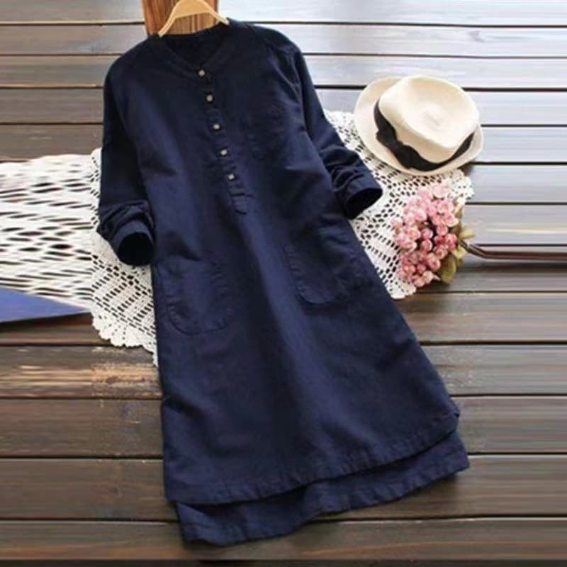 Women's Cotton And Linen Mid-length Long-sleeved Shirt Fat MM New Slim Fit Fashion Large Size Casual Outerwear Tops For Women