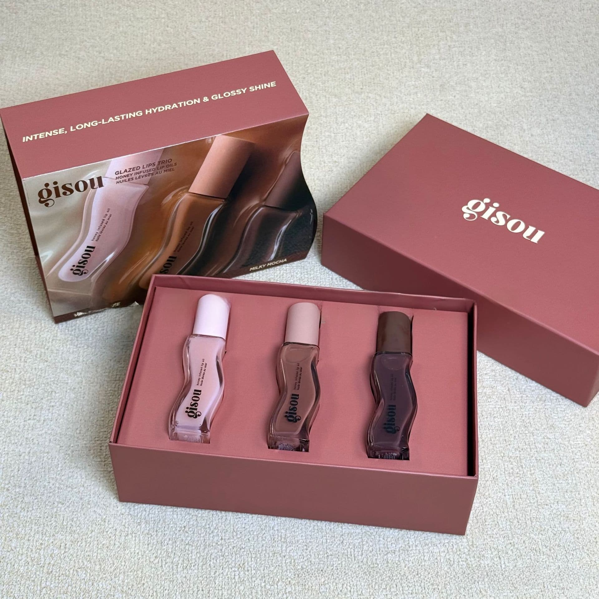 3-in-1 Honey Infused Lip Oil Trio Set, 8ml Vanilla Toffee Milk Scent Long Lasting Lip Gloss, Hydrate Repair Plump Lips, Luxury Gift Box