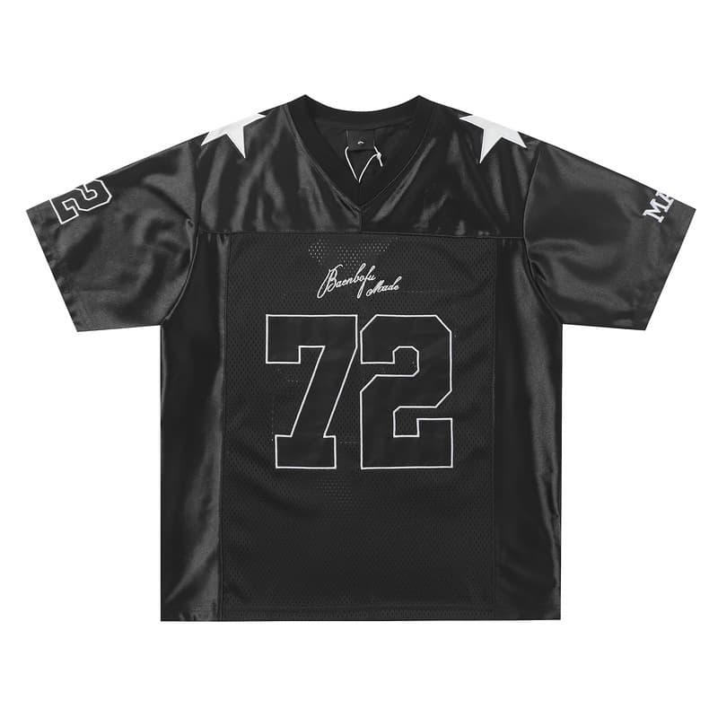 Men's Clothing New Satin Mesh American Football Uniform Heavy Embroidery T Shirt, Men's And Women's Short Sleeve Loose Fit Slimming Sporty Style