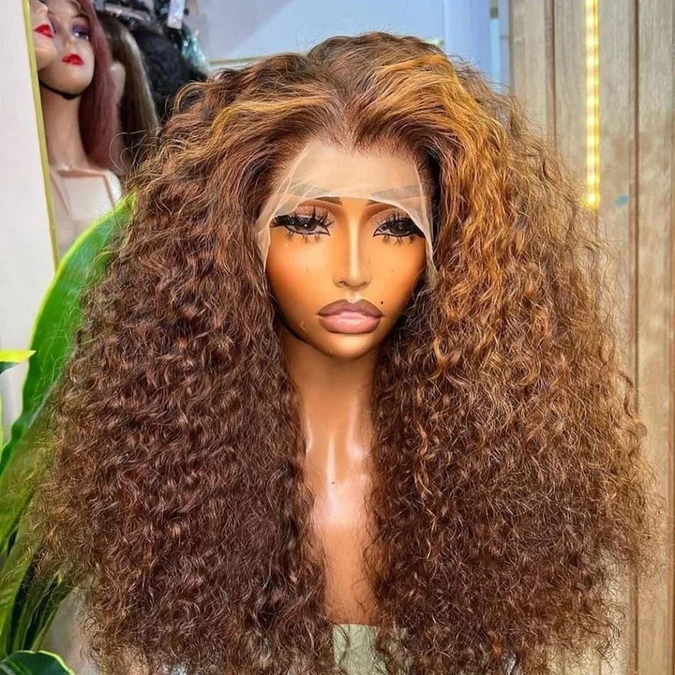 250 Density 13x6 HD Lace Frontal Human Hair Wig 30 34 Inch Highlight Honey Ombre Blonde Curly Deep Wave Glueless